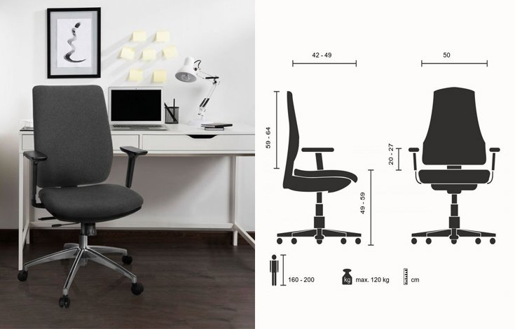 Chaise Professionnelle - Integrio I, Avec Revêtement Extra Doux Le charmant INTEGRIO I porte bien son nom : le design sobre du dossier, la coque du siège et les accoudoirs réglables en noir élégant s’intègrent dans n’importe quel concept de pièce et font de cette chaise de bureau professionnelle un talent universel absolu. En plus de l’apparence, le confort joue un rôle important. Ici aussi, la chaise pivotante ergonomique impressionne par son revêtement en tissu super doux et son rembourrage agréablement épais. Ajustez simplement la hauteur d’assise, la profondeur d’assise, la hauteur et l’inclinaison du dossier et la position des accoudoirs en fonction de vos besoins et profitez d’un travail détendu sur l’INTEGRIO I! Siège ergonomique. Pivotant confortable. Réglable avec un design moderne.