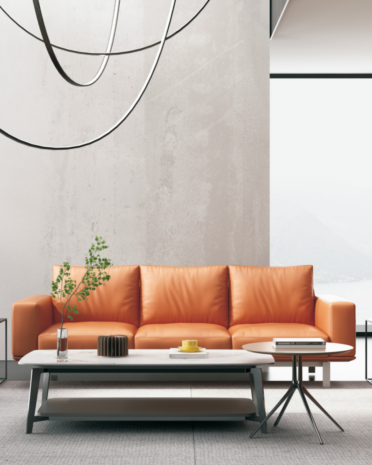 Canapé moderne de bureau en demi-cuir avec coutures allemandes