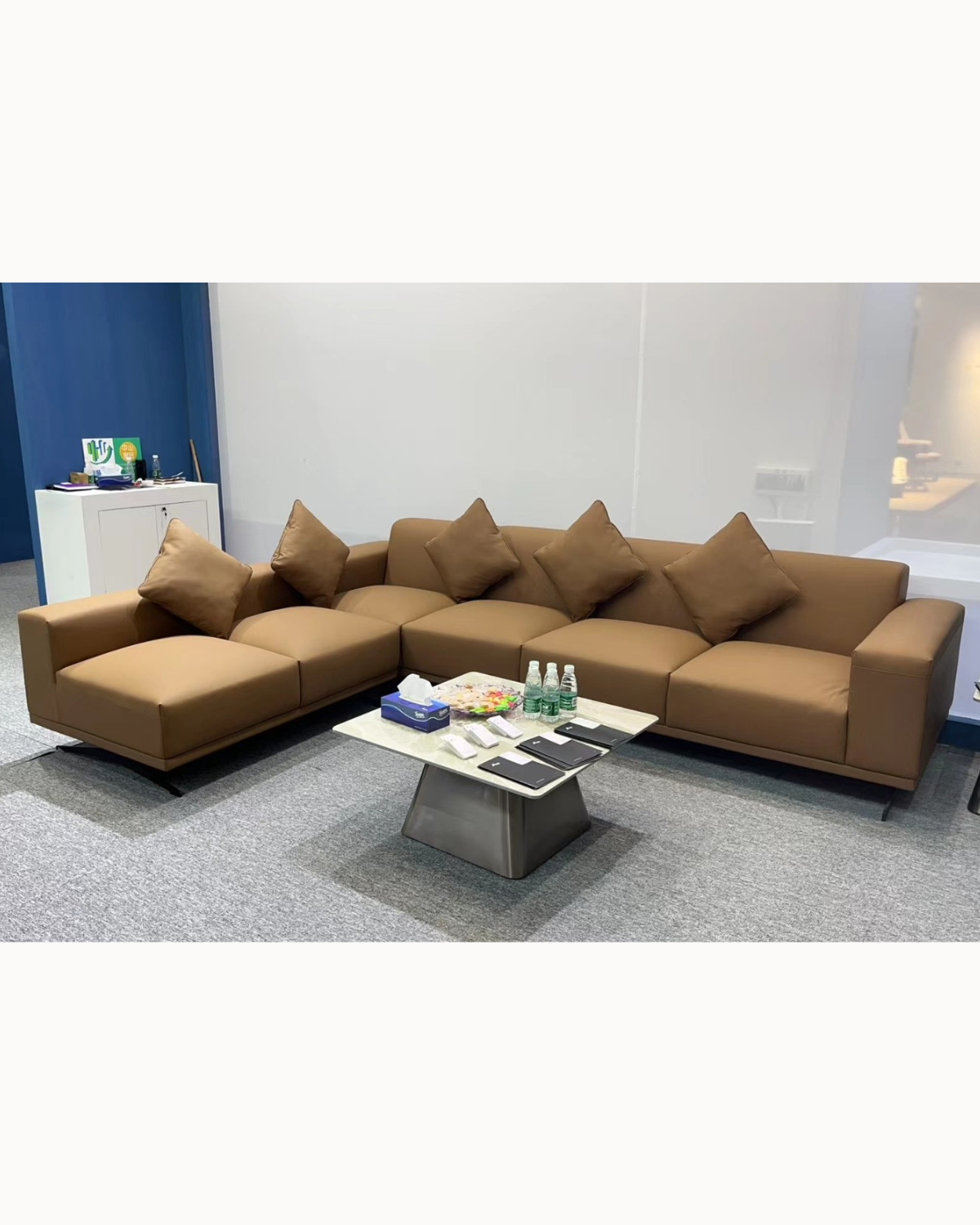 canapé d'angle bureau FABIO cuir marron clair Maroc